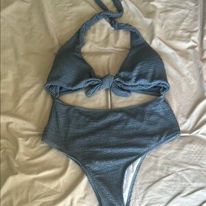 Blue Textured Bikini Set